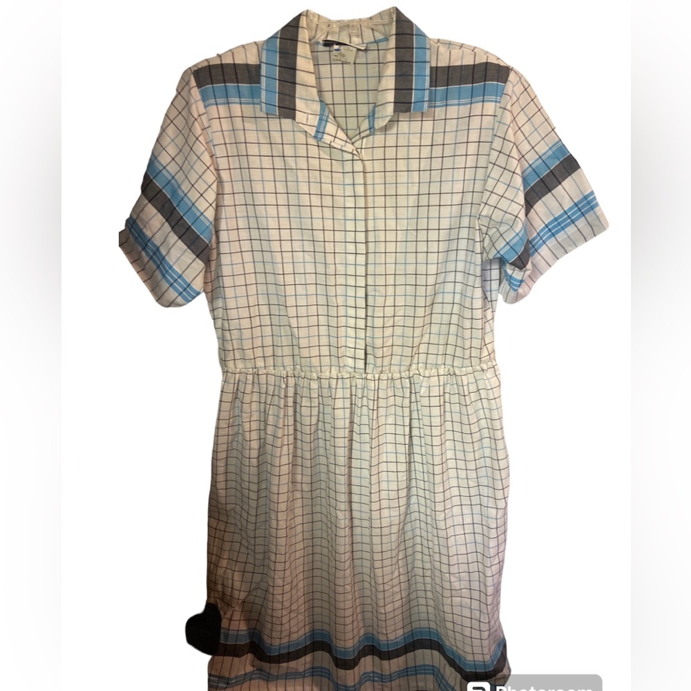 Analogie Windowpane Dress Short Sleeve - Light Blue